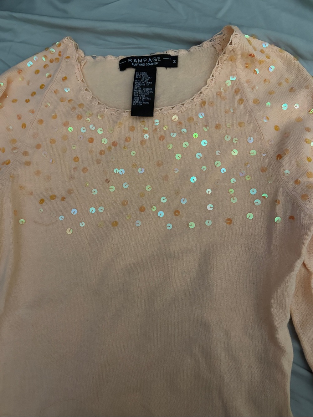 Rampage Peach Sequin Knit Top